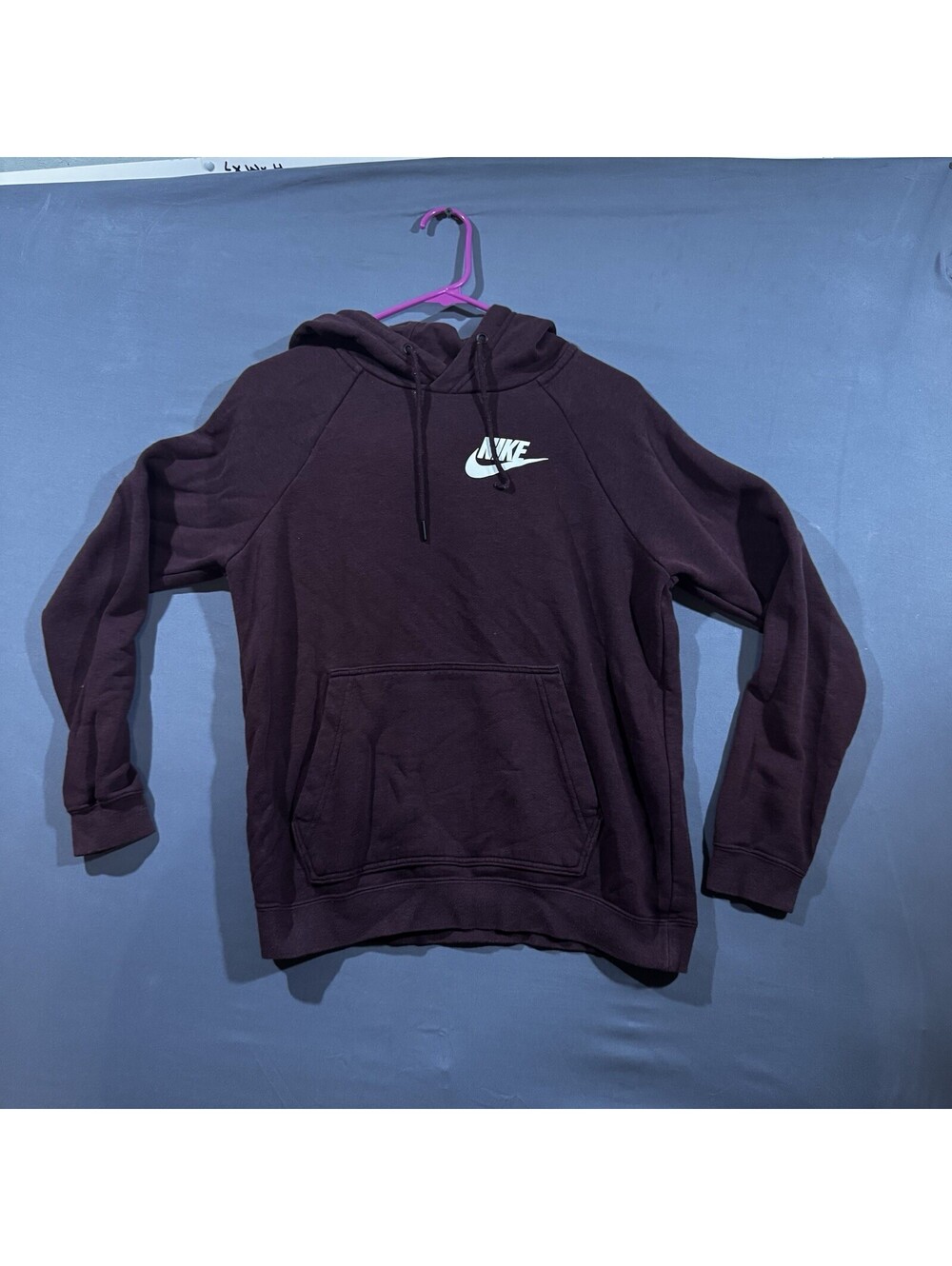 Nike Sportswear Womens Hoodie Maroon Burgundy White Swoosh Fleece Pullover S